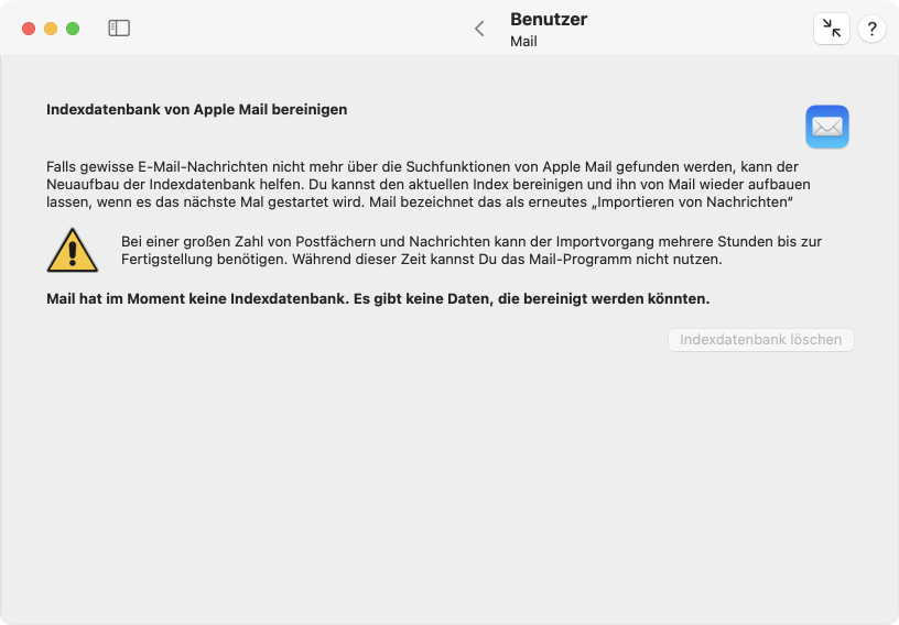 Indexdatenbank von Apple Mail bereinigen