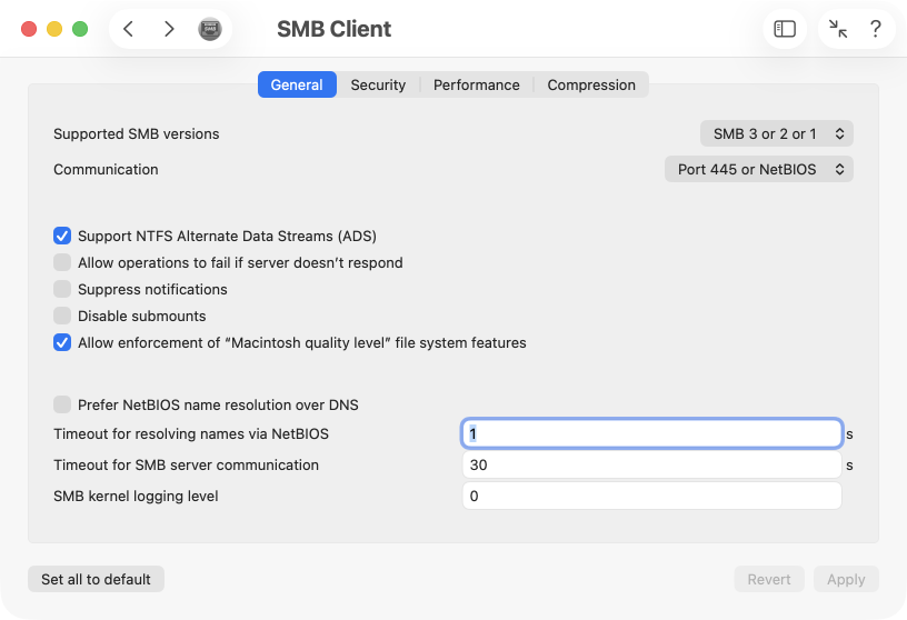 General SMB settings