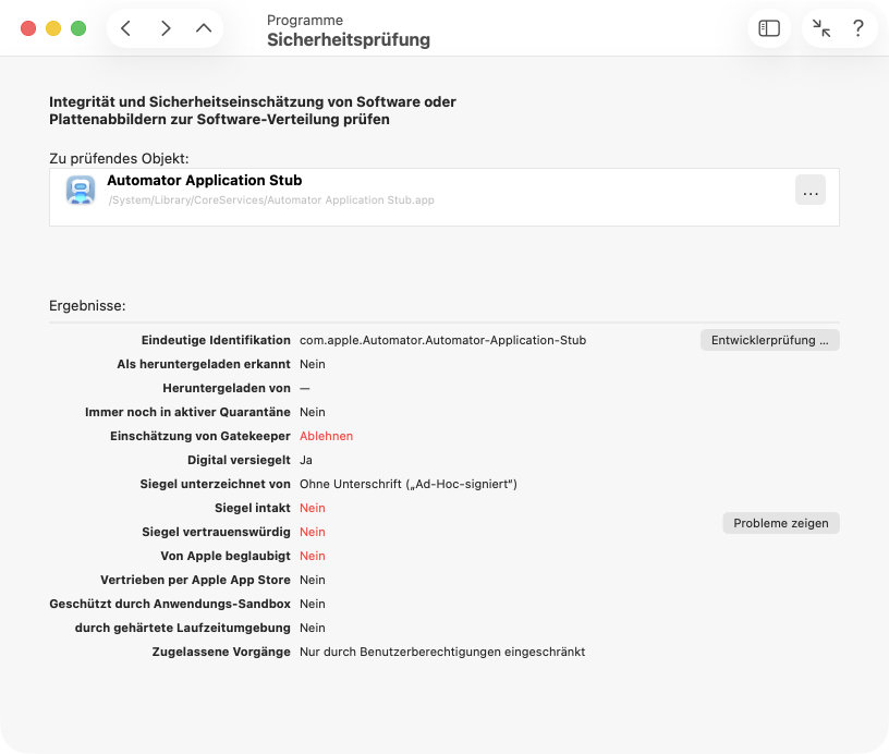 Überprüfen Sie die Integrität und
                Sicherheitseinschätzung für Programme oder anderen
                ausführbaren Code auf Ihrem System.