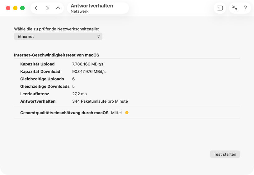 Lassen Sie macOS
                unterschiedliche Aspekte der Netzwerkqualität für den
                Internet-Zugriff messen.