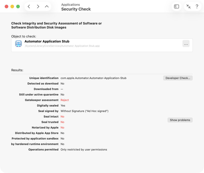 Check the integrity and security assessment for
                applications or other executable code on your system.