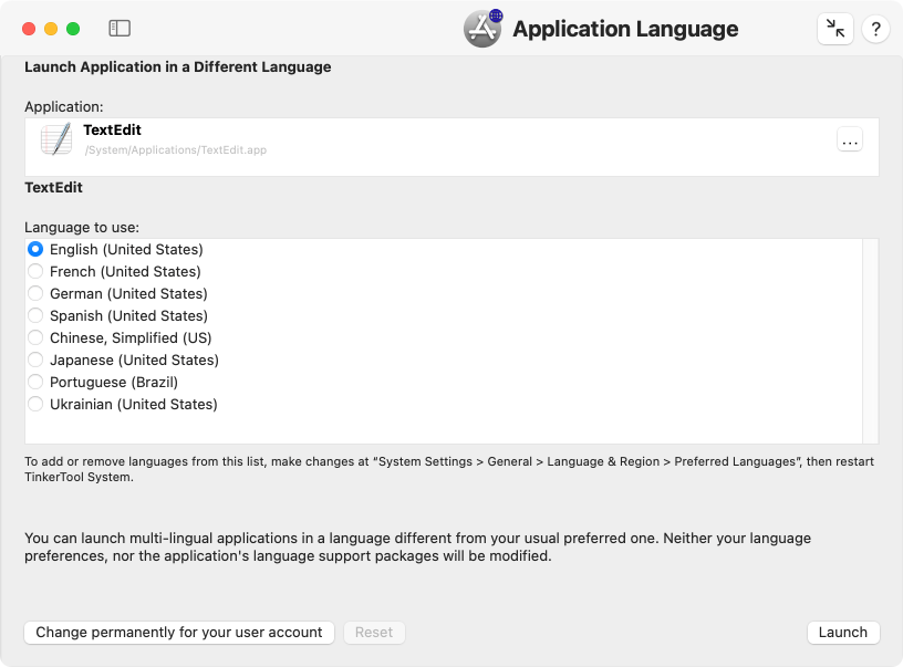 Application language