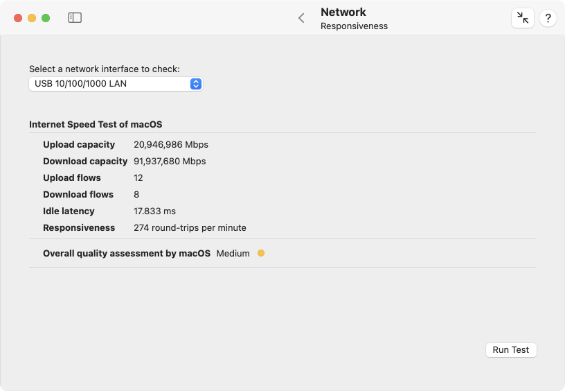 macOS can measure the typical responsiveness of your network and assess its quality
