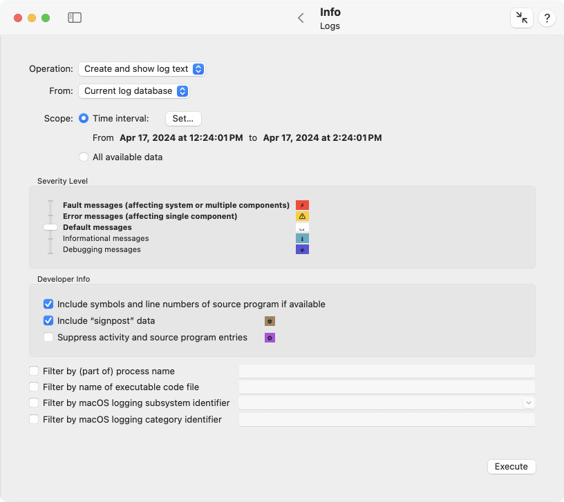 Retrieve reports from the powerful logging features
                of macOS.